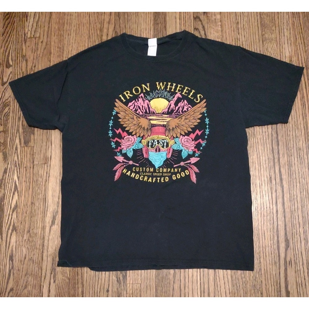 Iron Wheels Fast 1959 Graphic T Shirt Large L Black Fruit of the Loom Biker